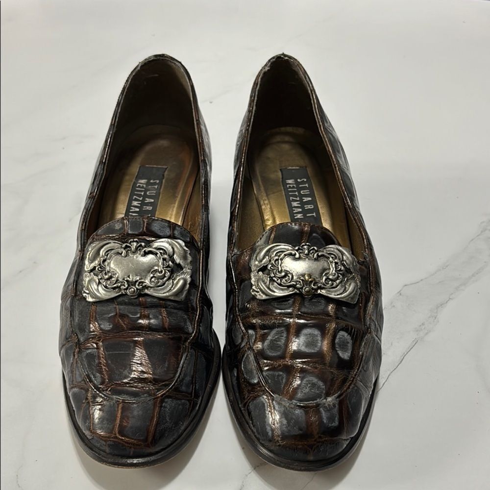 Stuart Weitzman Brown Loafers with Silver Accent